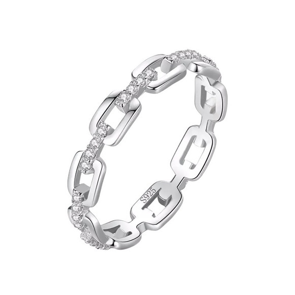 925 Sterling Silver Simple Cadena Hueca Stackable Ring - Picture 1 of 5